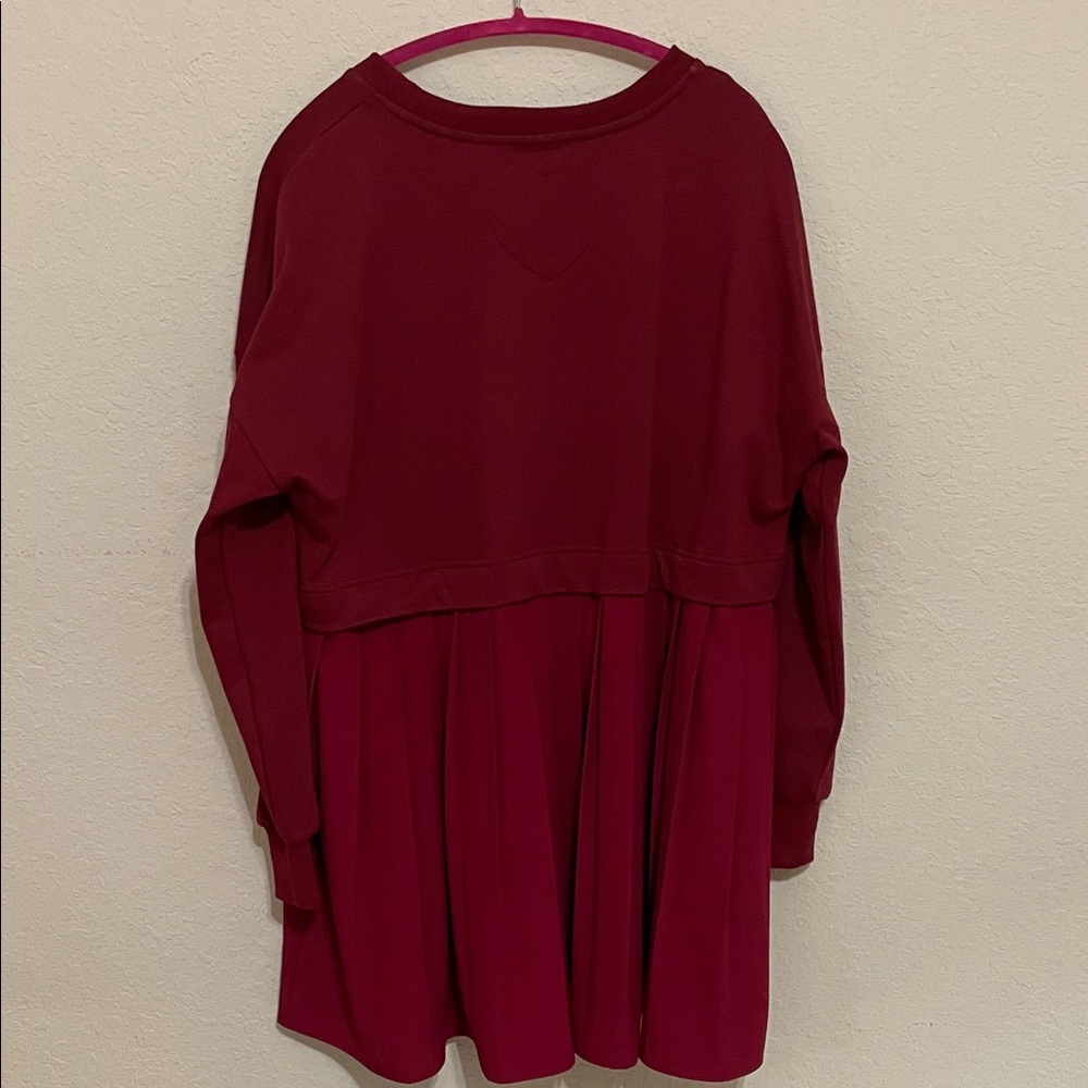 Ugerlov Boho Pleated Mixed Media Sweatshirt Mini Dress Wine M - Picture 6 of 8